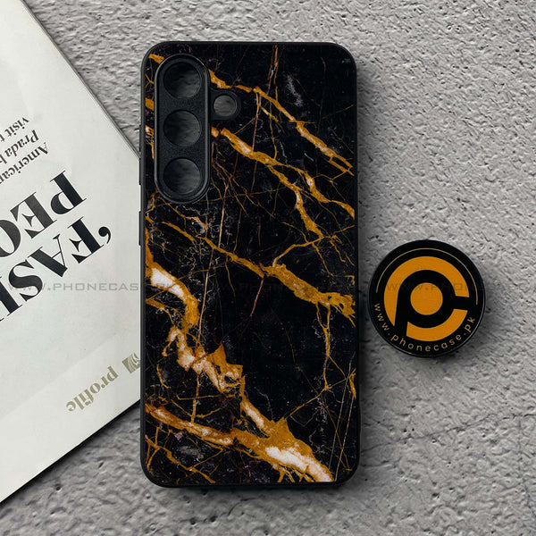 Samsung Galaxy S25 FE - Golden Black Marble - Premium Metal Printed soft Bumper shock Proof Case
