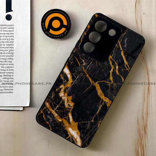 Vivo V29e - Golden Black Marble - Premium Metal Printed soft Bumper shock Proof Case CS-31375