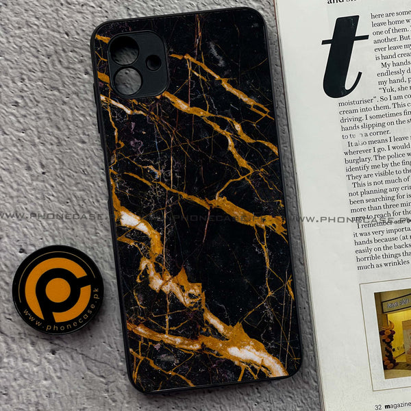 Samsung Galaxy A04 - Golden Black Marble - Premium Printed Glass soft Bumper Shock Proof Case