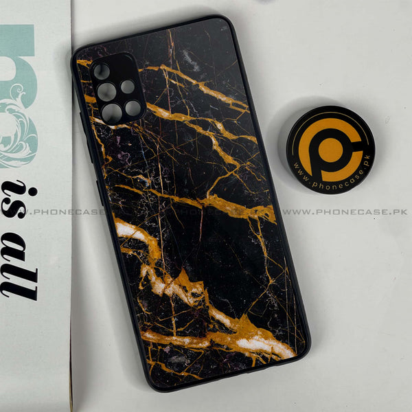 Samsung Galaxy A51 - Golden Black Marble - Premium Printed Glass soft Bumper Shock Proof Case