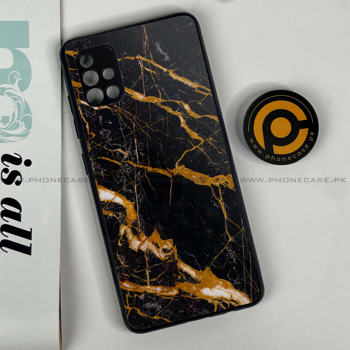 Samsung Galaxy A51 - Golden Black Marble - Premium Printed Glass soft Bumper Shock Proof Case