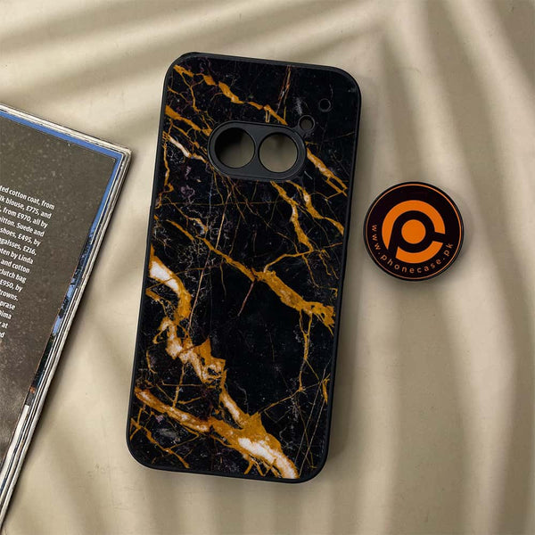 Nothing Phone (2a) - Golden Black Marble - Premium Metal Printed soft Bumper Shock Proof Case