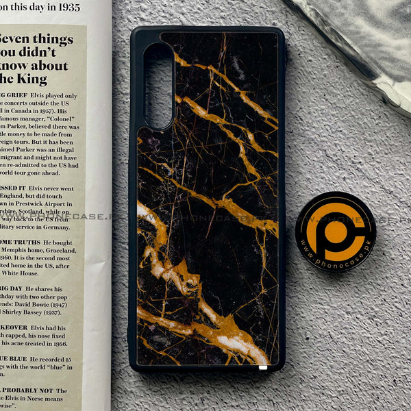LG G9 - Golden Black Marble - Premium Metal Printed soft Bumper shock Proof Case