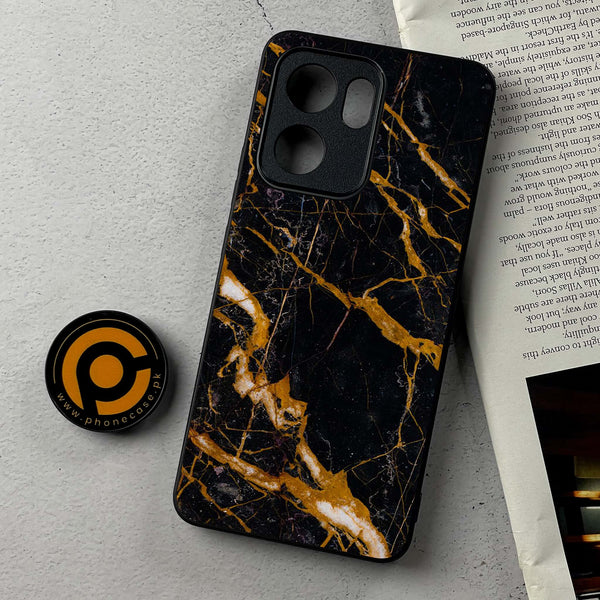 Oppo Reno 13F -  Golden Black Marble - Premium Metal Printed Soft Bumper Shockproof Case