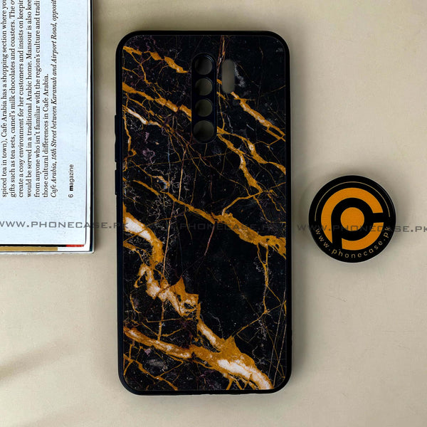 Xiaomi Redmi 9 - Golden Black Marble - Premium Printed Glass soft Bumper Shock Proof Case