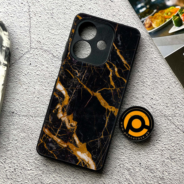 Oppo A3x - Golden Black Marble - Premium Printed Glass soft Bumper shock Proof Case