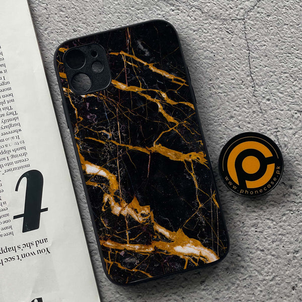 iPhone 11 - Golden Black Marble - Premium Printed Glass soft Bumper shock Proof Case