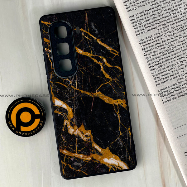 Infinix Hot 50 Pro Plus - Golden Black Marble - Premium Printed Glass soft Bumper Shock Proof Case