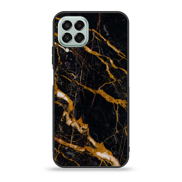 Samsung Galaxy M33 - Golden Black Marble - Premium Printed Glass soft Bumper Shock Proof Case