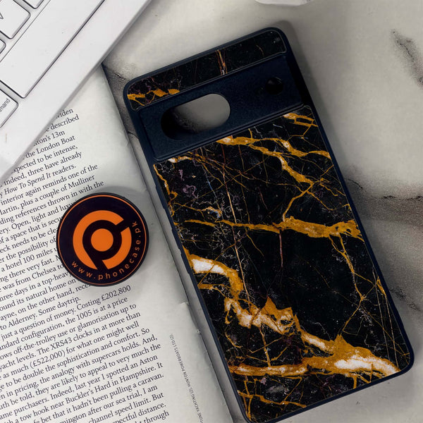 Google Pixel 7 - Golden Black Marble - Premium Metal Printed soft Bumper Shock Proof Case