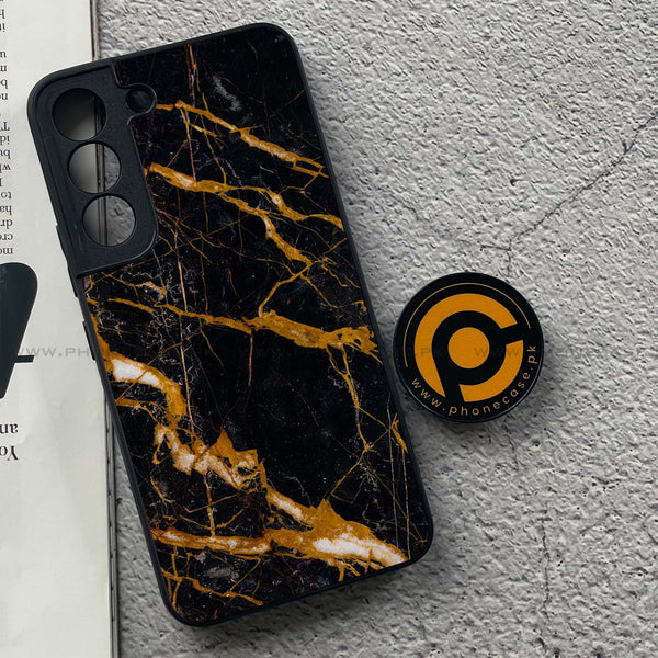 Samsung Galaxy S22 - Golden Black Marble - Premium Metal Printed soft Bumper shock Proof Case