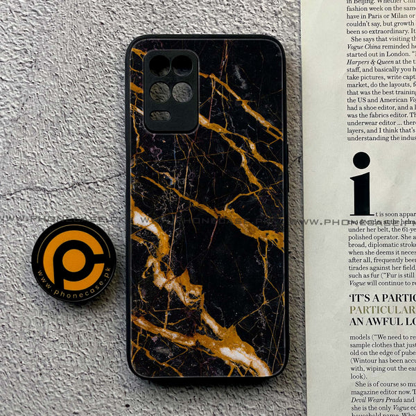 Realme Narzo 30 5G - Golden Black Marble -  Premium Printed Metal soft Bumper shock Proof Case