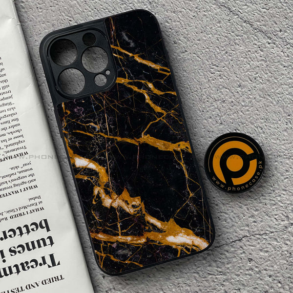 iPhone 15 Pro - Golden Black Marble - Premium Metal Printed soft Bumper shock Proof Case
