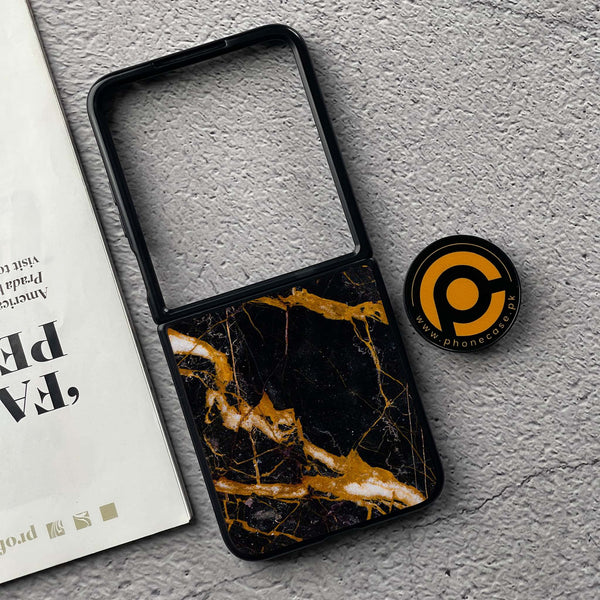 Xiaomi Mix Flip - Golden Black Marble - Premium Metal  Printed soft Bumper shock Proof Case