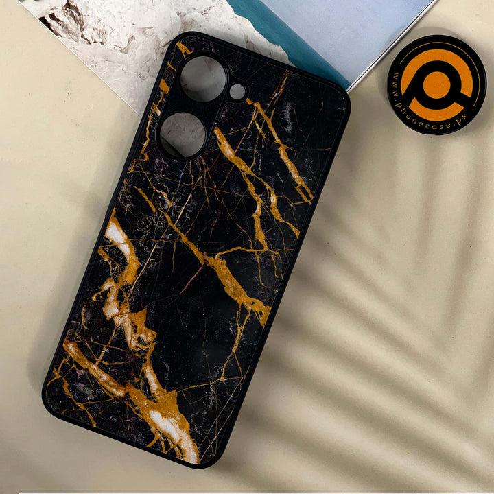 Vivo Y03t - Golden Black Marble -  Premium Printed Metal soft Bumper shock Proof Case