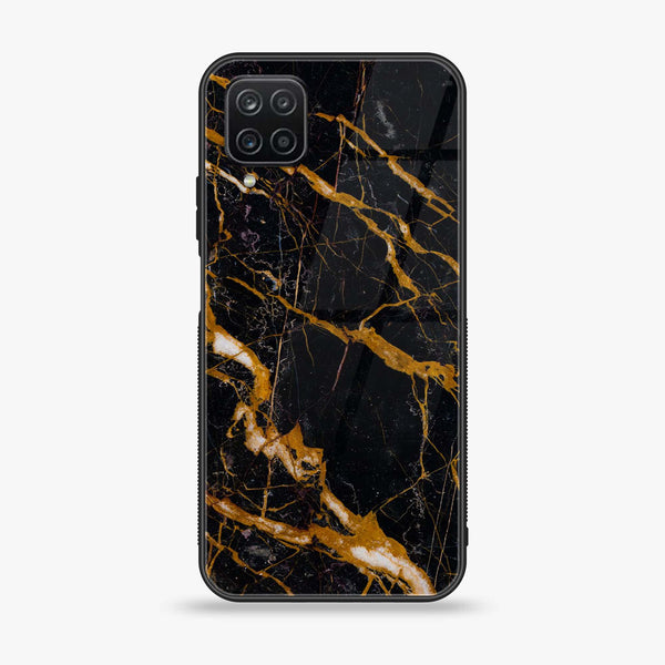 Samsung Galaxy A12 - Golden Black Marble - Premium Printed Glass Case