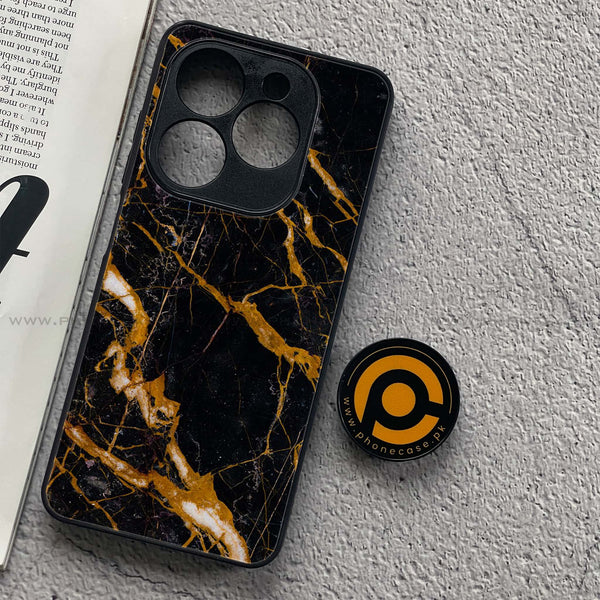 Tecno Spark 20C - Golden Black Marble - Premium Printed Glass soft Bumper Shock Proof Case