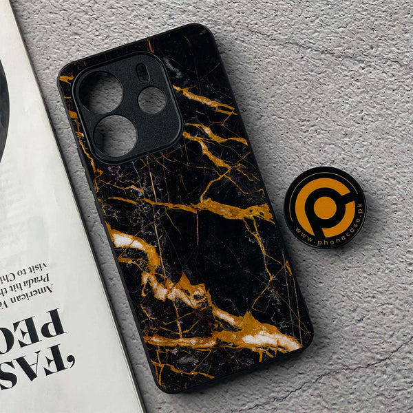 Xiaomi Redmi Note 14 - Golden Black Marble - Premium Printed Glass soft Bumper Shock Proof Case