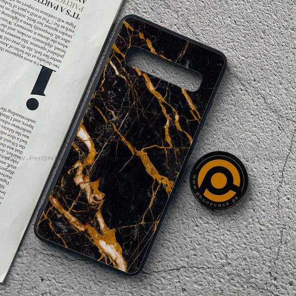Samsung Galaxy S10 5G - Golden Black Marble - Premium Printed Glass soft Bumper Shock Proof Case