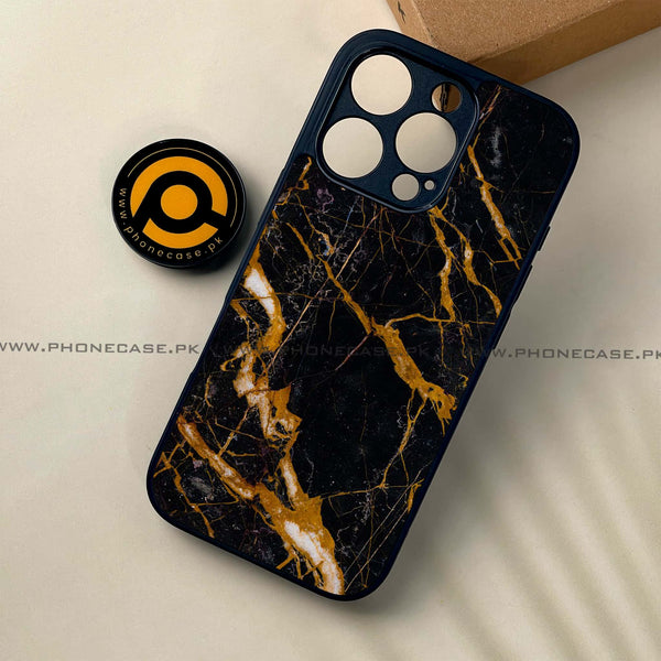 iPhone 16 Pro - Golden Black Marble - Premium Printed Glass soft Bumper shock Proof Case