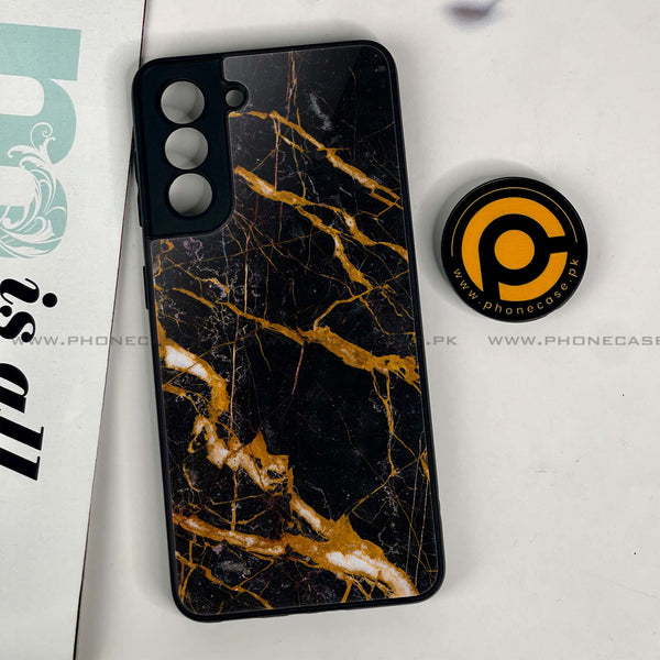 Samsung Galaxy S21 - Golden Black Marble - Premium Printed Glass Case