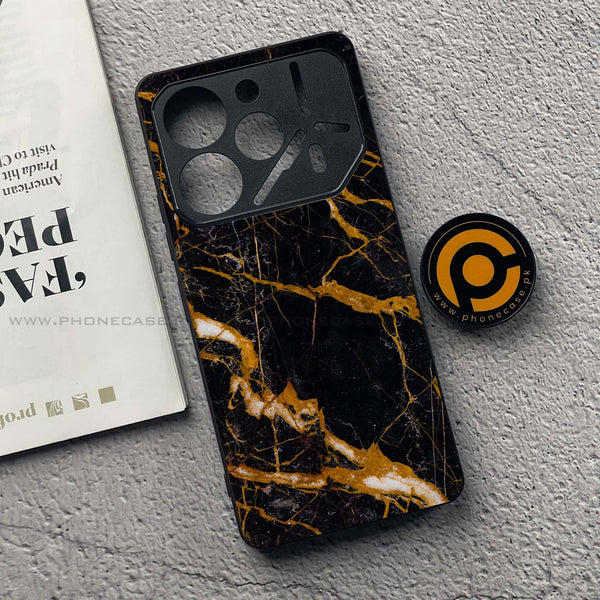 Tecno Pova 6 Pro - Golden Black Marble - Premium Printed Glass soft Bumper Shock Proof Case