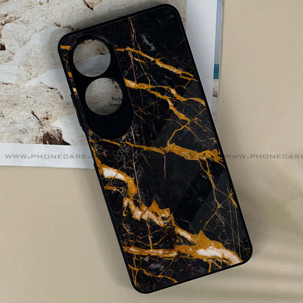 Oppo A60 - Golden Black Marble -  Premium Printed Metal soft Bumper shock Proof Case