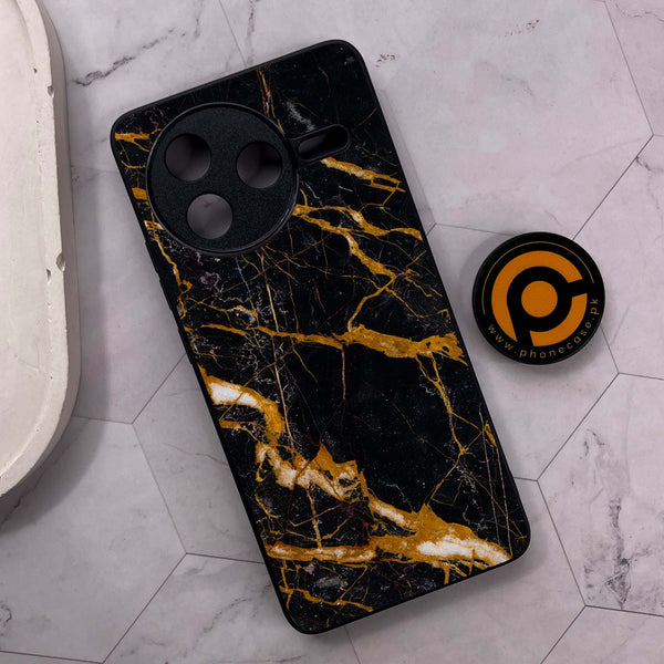 Xiaomi Poco F7 Pro 5G - Golden Black Marble - Premium Metal Printed soft Bumper shock Proof Case