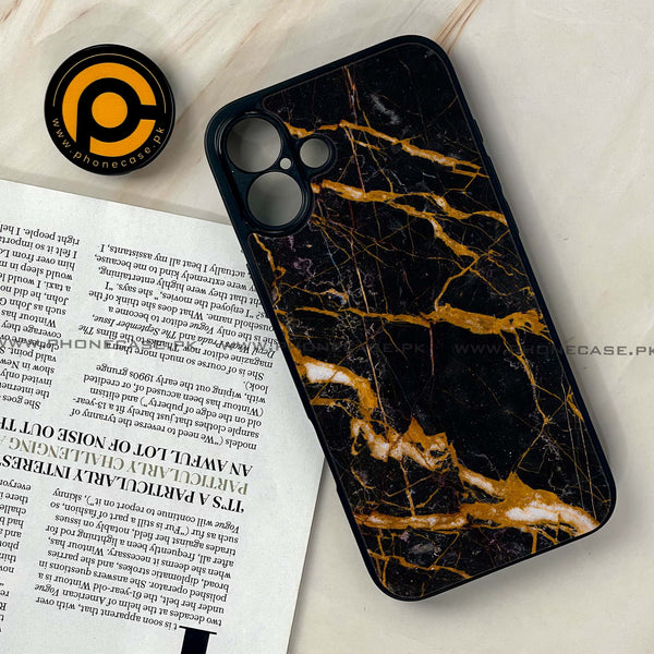 iPhone 16 Plus -  Golden Black Marble - Premium Printed Glass soft Bumper shock Proof Case