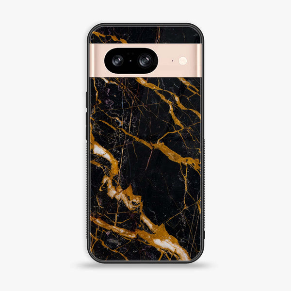 Google Pixel 8 - Golden Black Marble - Premium Printed Glass soft Bumper Shock Proof Case