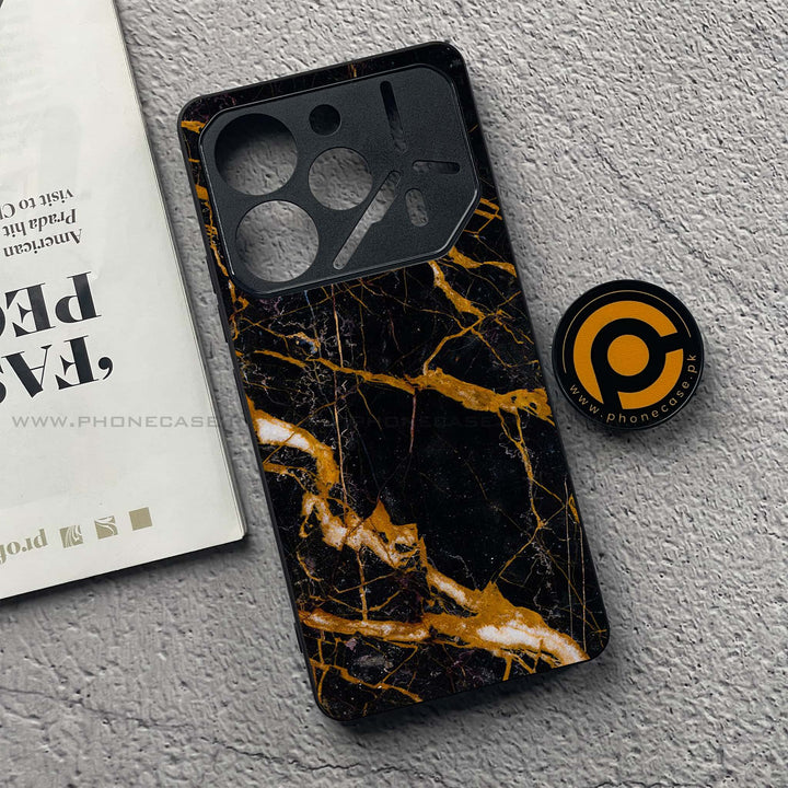 Tecno Pova 6 - Golden Black Marble - Premium Printed Glass soft Bumper Shock Proof Case