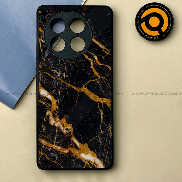 Tecno Camon 30 - Golden Black Marble -  Premium Printed Metal soft Bumper shock Proof Case