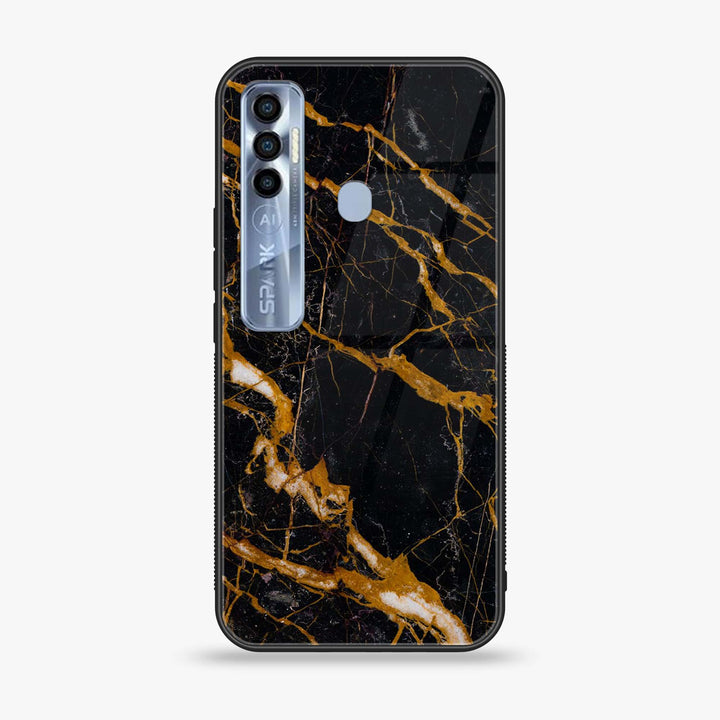 Tecno Spark 7 Pro - Golden Black Marble - Premium Printed Glass soft Bumper Shock Proof Case
