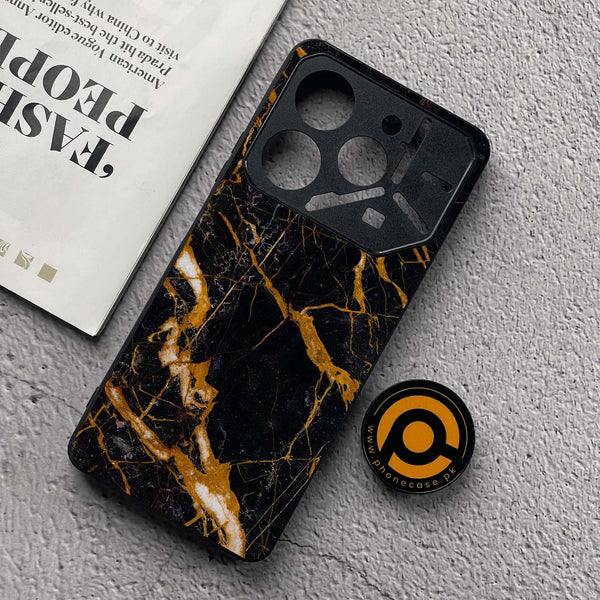 Tecno Pova 6 Neo - Golden Black Marble - Premium Metal  Printed soft Bumper shock Proof Case