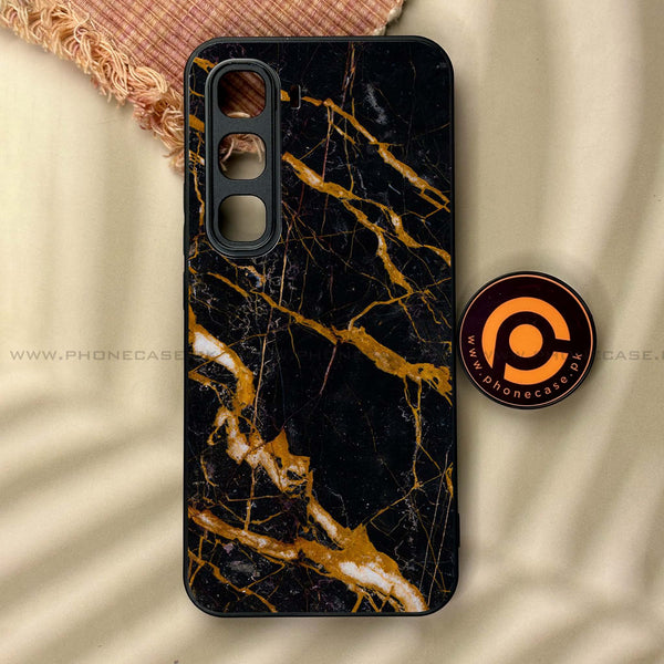 Infinix Hot 60 Pro - Golden Black Marble - Premium Metal Printed soft Bumper shock Proof Case