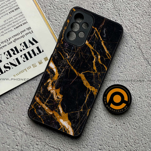 Samsung Galaxy A23 - Golden Black Marble - Premium Printed Glass soft Bumper shock Proof Case  CS-36216