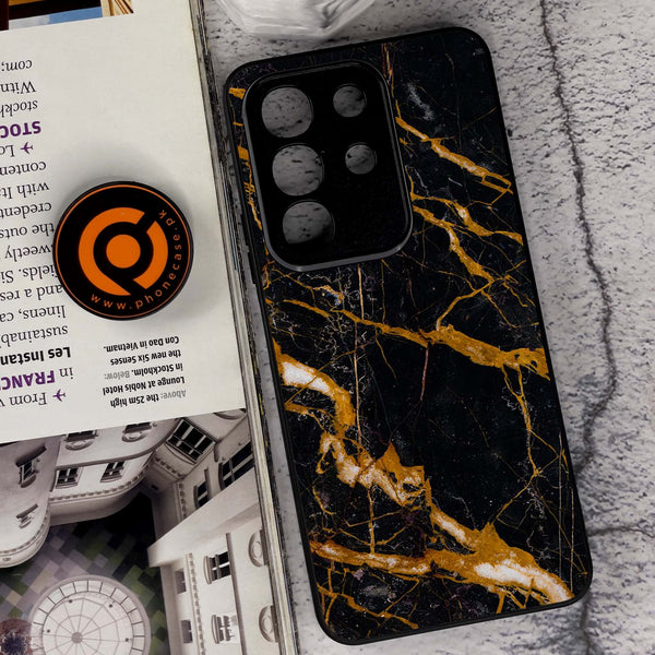 Vivo Y29 4G - Golden Black Marble - Premium Metal Printed soft Bumper Shock Proof Case