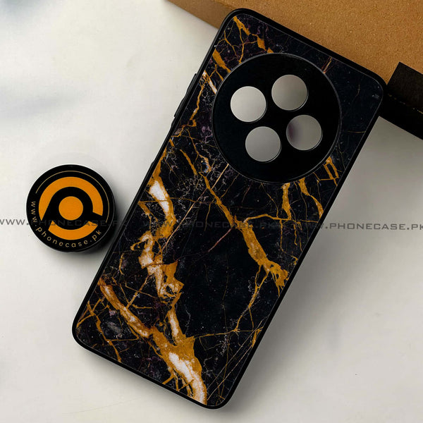 Oppo Reno 12F 4G - Golden Black Marble - Premium Printed Glass soft Bumper shock Proof Case