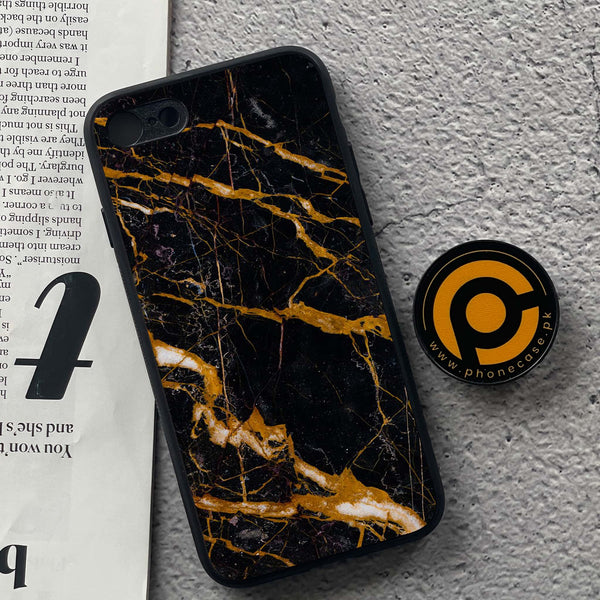 iPhone 7/8 - Golden Black Marble - Premium Metal  Printed soft Bumper shock Proof Case