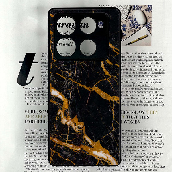 Infinix Note 40 Pro Plus - Golden Black MarbleS - Premium Metal Printed soft Bumper shock Proof Case