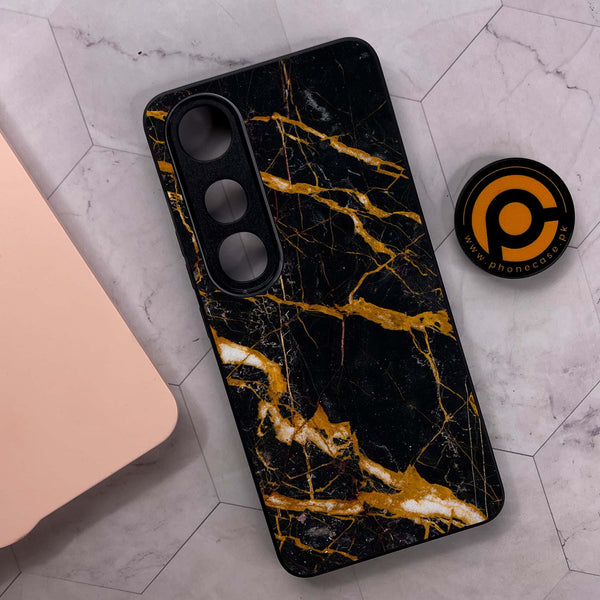 Vivo V50 Lite - Golden Black Marble - Premium Metal Printed soft Bumper shock Proof Case