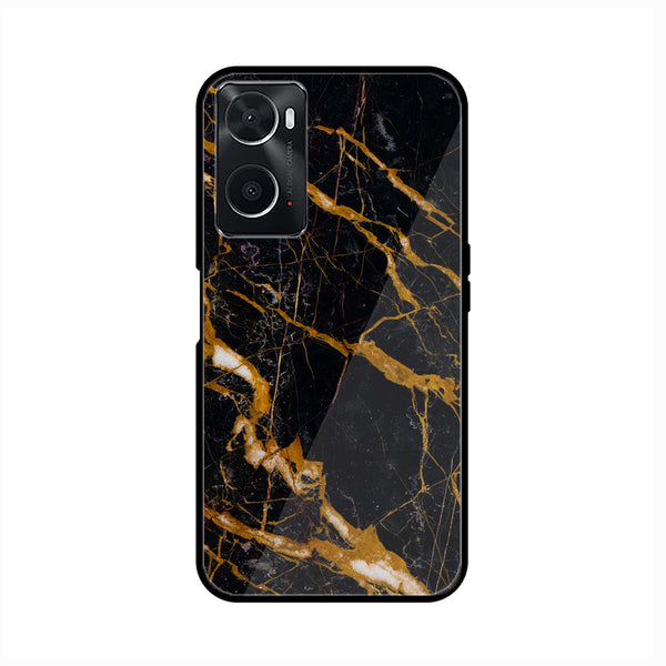 oppo A96 - Golden Black Marble - Premium Printed Glass soft Bumper Shock Proof Case