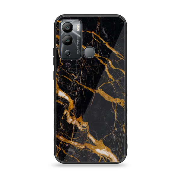 Infinix Hot 12i - Golden Black Marble - Premium Printed Glass soft Bumper Shock Proof Case