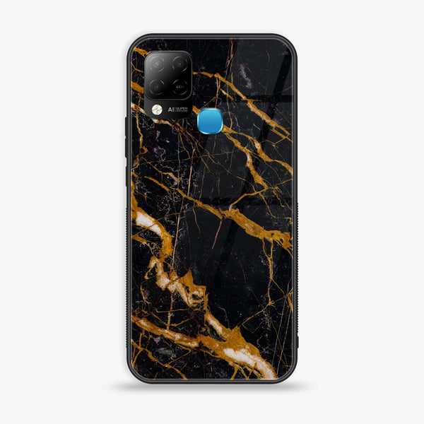 Infinix Hot 10s  Golden Black Marble  Premium Printed Glass soft Bumper Shock Proof Case