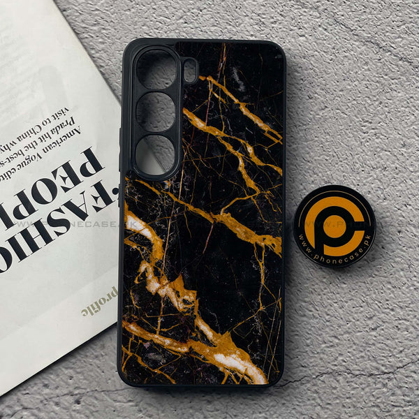 Vivo V40 Lite (IDN) - Golden Black Marble - Premium Metal Printed soft Bumper Shock Proof Case