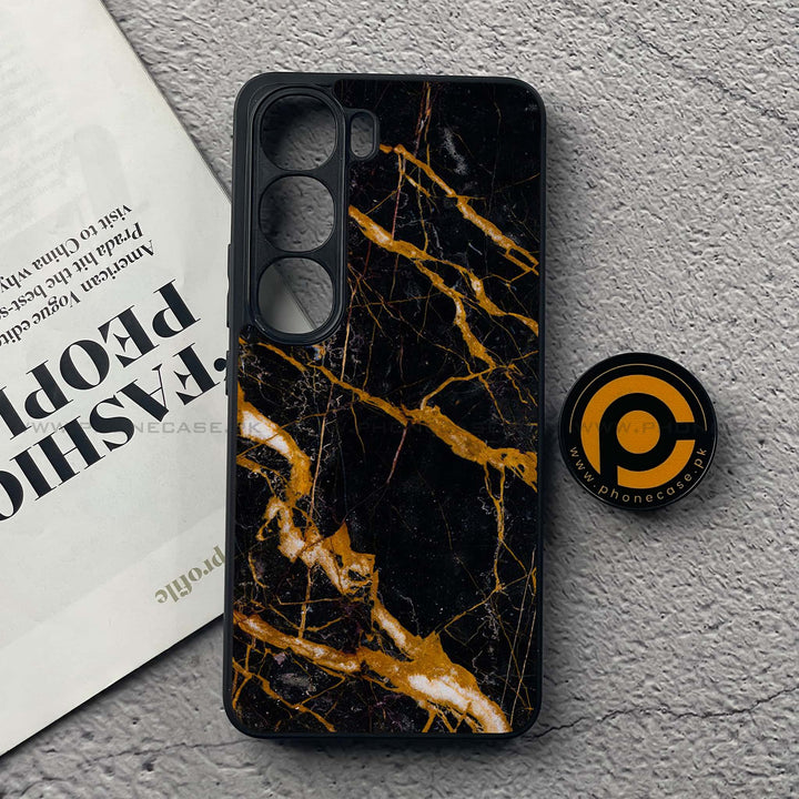Vivo V40 Lite (IDN) - Golden Black Marble - Premium Metal Printed soft Bumper Shock Proof Case