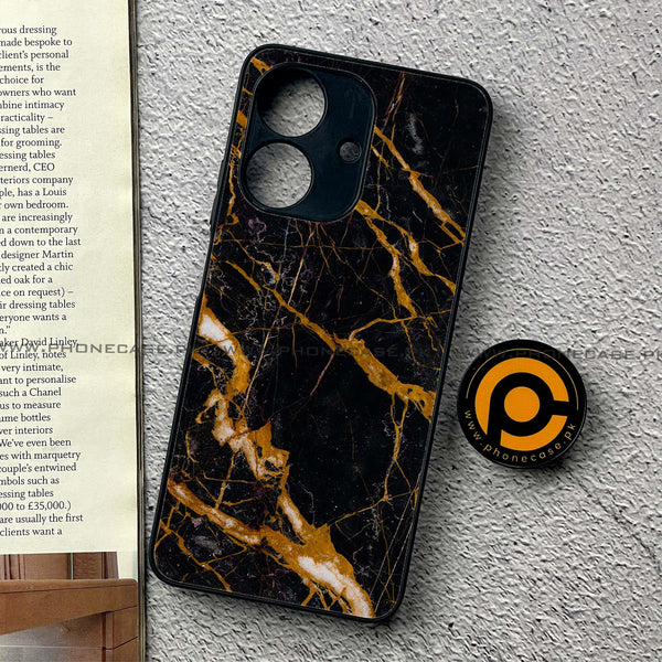 Realme Note 60 - Golden Black Marble - Premium Printed Metal Soft Case