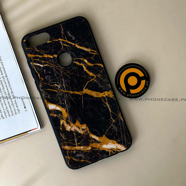 HUAWEI Y7 PRIME (2018) - Golden Black Marble - Premium Printed Glass soft Bumper Shock Proof Case