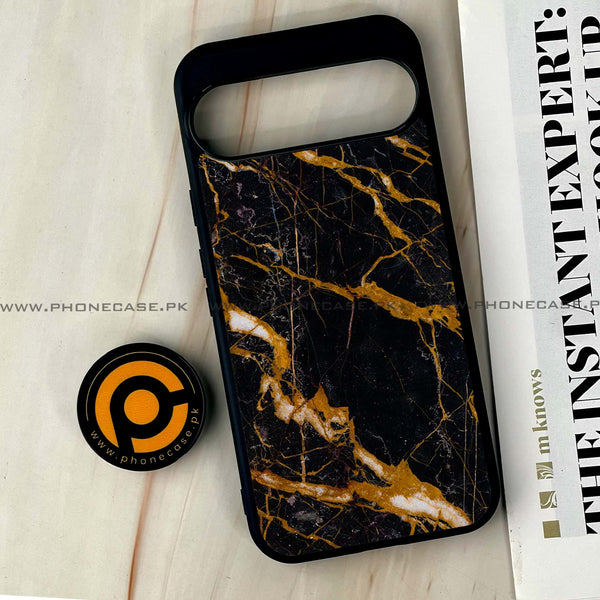 Google Pixel 9 Pro XL - Golden Black Marble - Premium Printed Glass soft Bumper shock Proof Case