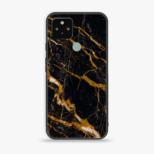 Google Pixel 5 - Golden Black Marble - Premium Metal Printed soft Bumper Shock Proof Case CS-11254 CS-11423